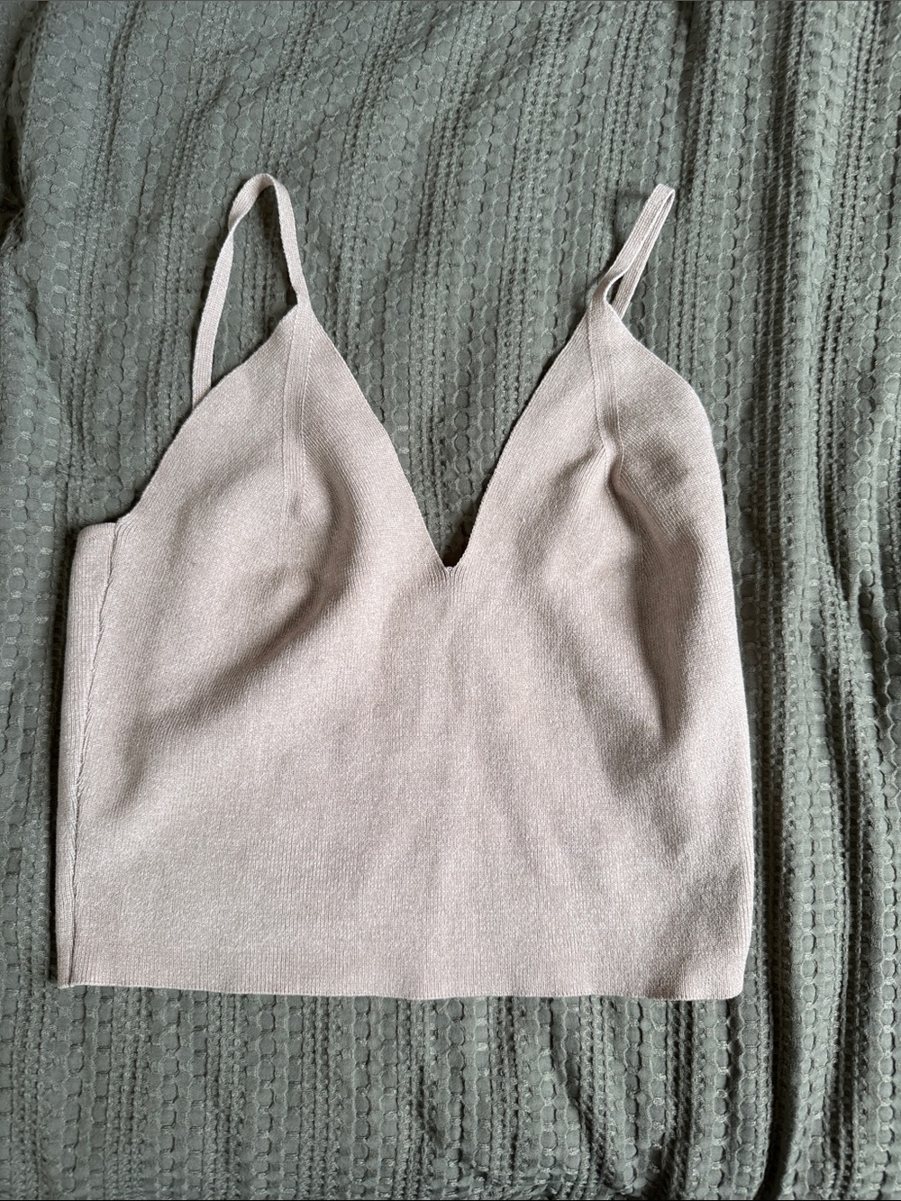 Wayf Light Beige V-Neck Knit Cami with Adjustable Straps